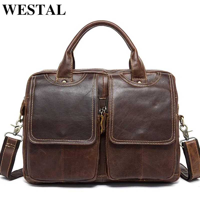 Color: Clear, Ships From: CHINA - WESTAL Men's Bag Genuine Leather Men's Briefcases Laptop Bag Leather Totes for Document Office Bags for Men Messenger Bags 8002
