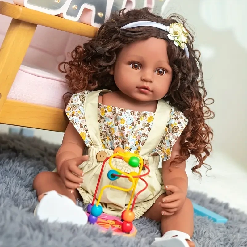 22inch/55cm Lustrous Curly Hair Reborn Baby Doll - Lifelike Nuborn Girl, Water-resistant Full Vinyl, Perfect Festive Season Gift for Halloween, Thanksgiving, Christmas