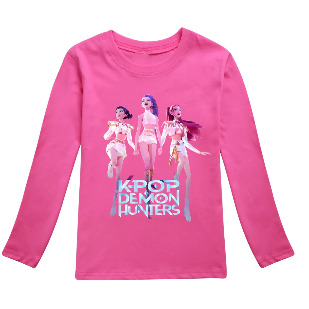 Color: Khaki, Kid Size: 3T - KPop Demon Hunters Huntrix Tshirt Kids Clothes Teenage Boys O-Neck Cartoon Casual T-shirts Girls Long Sleeve Tops Child Clothing