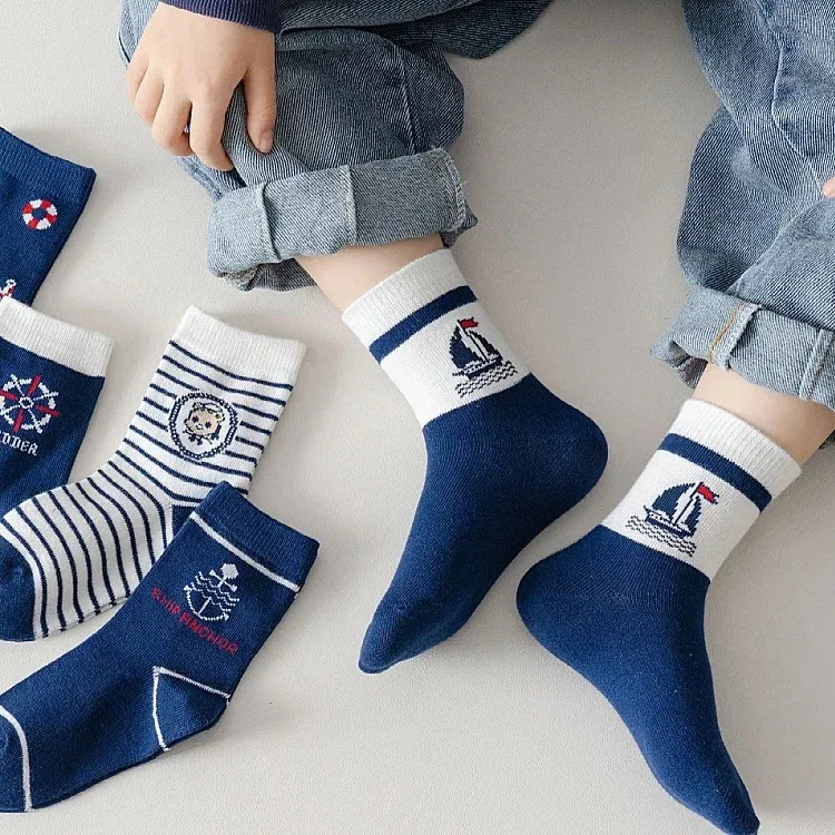 Color: GRAY, Size: 7-9T - 1-14T Kids' Socks Spring Autumn Cotton Socks 5 Pairs/lot Soft Cotton Socks Calf Socks Little Big Boys Crew Sock