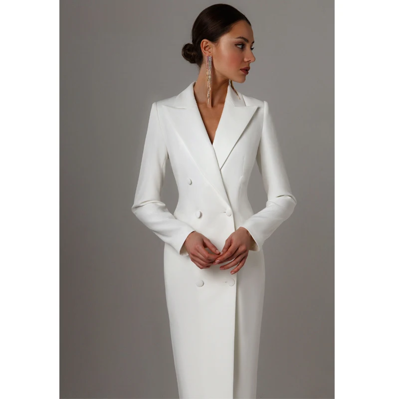 Color: Champagne, Size: L - Women's Suit Long Blazer Double Breasted Jacket White Tuxedo Party Point Lapel Clothes спор?‚ивн?‹й кос?‚юм ?¶?µнск