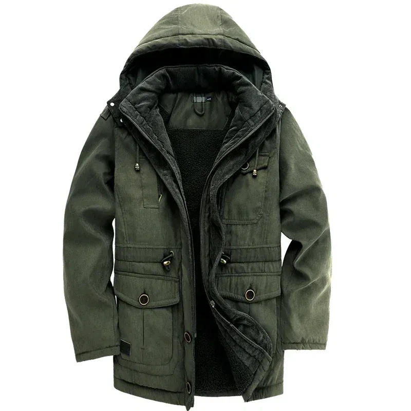 Color: green, Size: XL - Winter Parka Military Outdoor Fleece Men Large SIZE Men Warm Jacket Men Cotton Windproof Casual Parka Stand Collar Lamb Cashmere