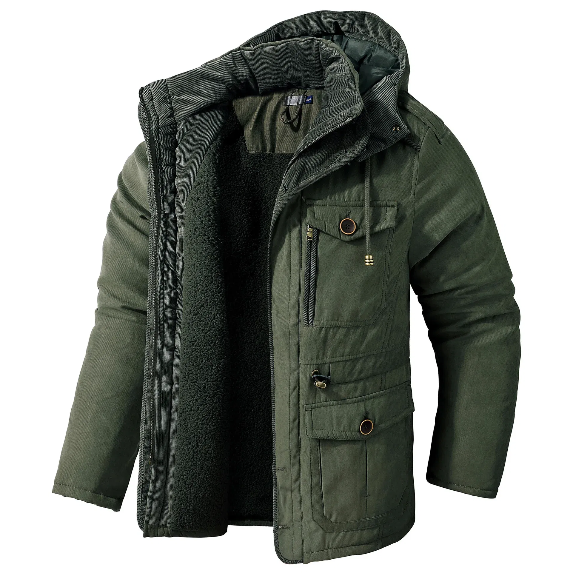 Color: green, Size: XL - Winter Parka Military Outdoor Fleece Men Large SIZE Men Warm Jacket Men Cotton Windproof Casual Parka Stand Collar Lamb Cashmere