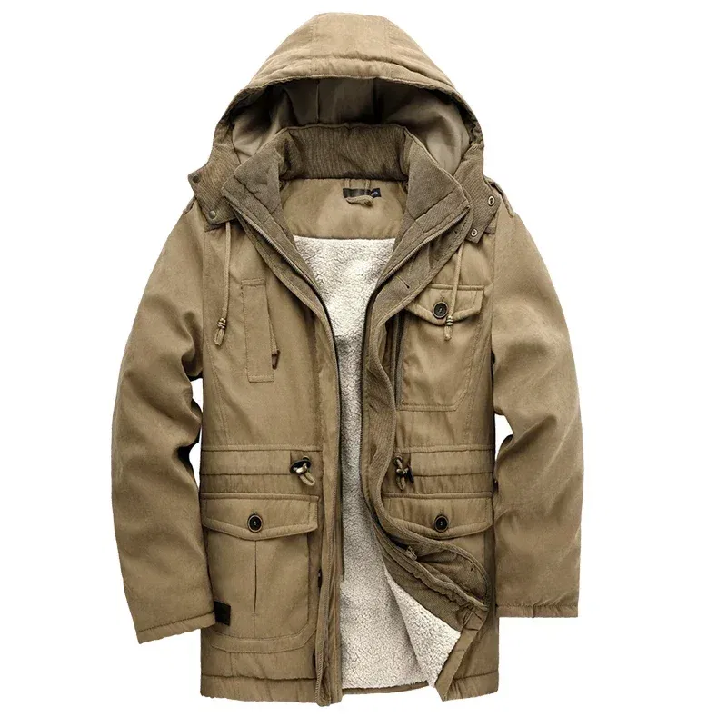 Color: green, Size: XL - Winter Parka Military Outdoor Fleece Men Large SIZE Men Warm Jacket Men Cotton Windproof Casual Parka Stand Collar Lamb Cashmere