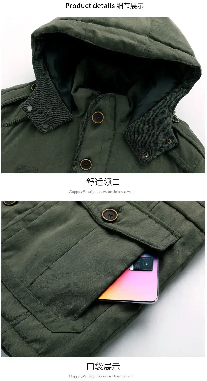 Color: green, Size: XL - Winter Parka Military Outdoor Fleece Men Large SIZE Men Warm Jacket Men Cotton Windproof Casual Parka Stand Collar Lamb Cashmere