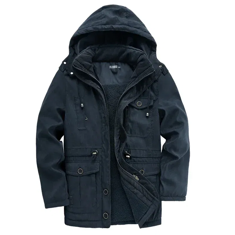 Color: green, Size: XL - Winter Parka Military Outdoor Fleece Men Large SIZE Men Warm Jacket Men Cotton Windproof Casual Parka Stand Collar Lamb Cashmere