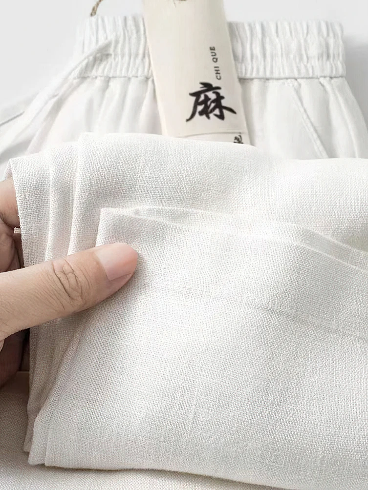 Color: Beige, Size: XXL - Straight Casual Cotton Linen Pants Men Wide Leg Lightweight Baggy Cotton Sweatpants Male Walking  Jogger Trousers Work