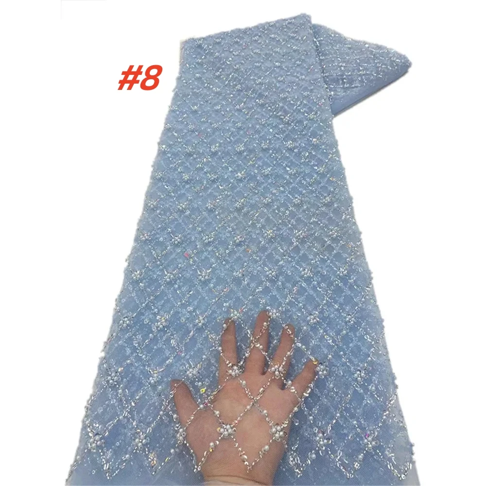 Color: Orange, Length: 1 yard, Width: 120cm - Gold African Sequins Lace Fabric 2025 High Quality French Nigerian Groom Lace Mesh Fabrics Beads For Sewing Dress Wedding Party