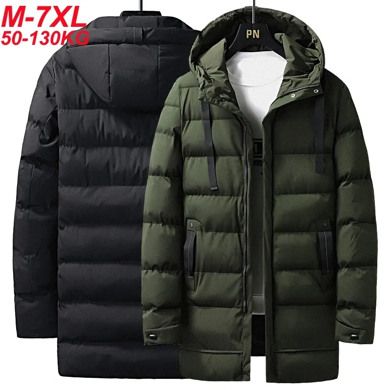 Color: GRAY, Size: 7XL - 7xl Plus Size Padded Parkas Men Thick Warm Coats Solid Warm Cotton Long Coats Windbreaker Winter Outerwear 6xl Thermal Jacket