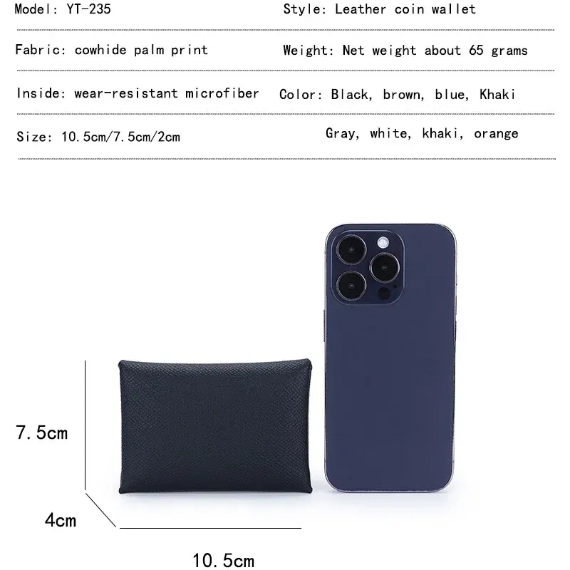 Color: Blue - Genuine Leather Coin Pouch Change Holder Mini Snap Pocket Wallet for Men Women Luxury Designer Credit Card Holder Coin Purses