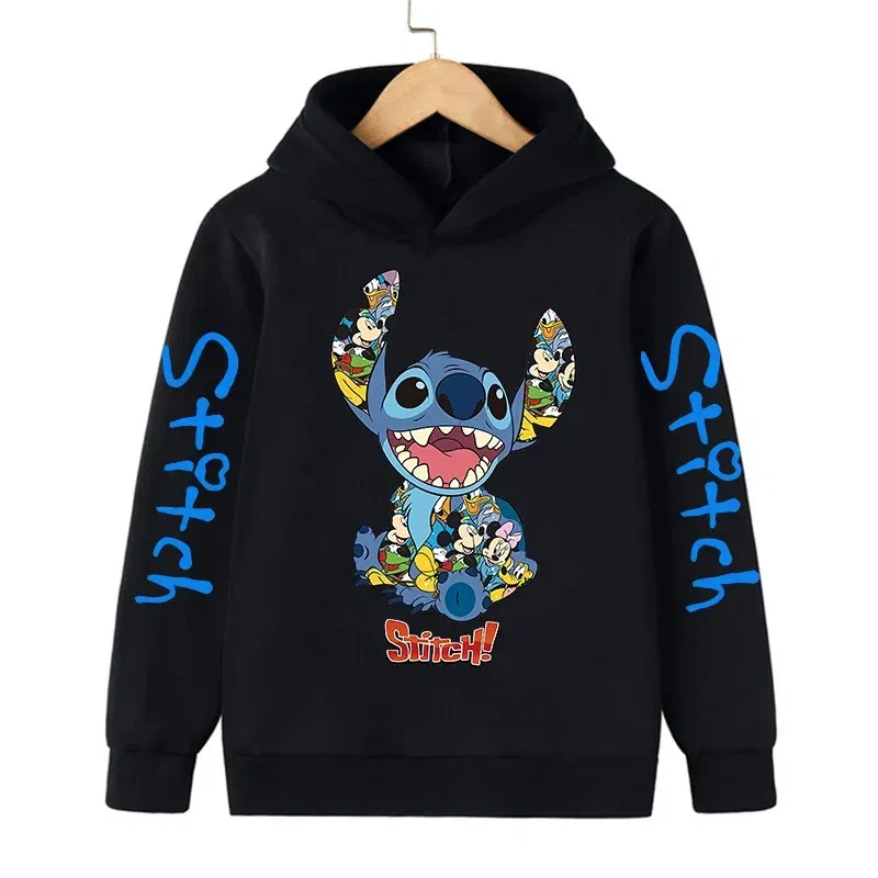 Color: Blue, Size: 40cm - New in Cool Stitch Hoodie Children Cartoon Clothes Kid Girl Boy Lilo and Stitch Sweatshirt Manga Hoody Baby Casual Top