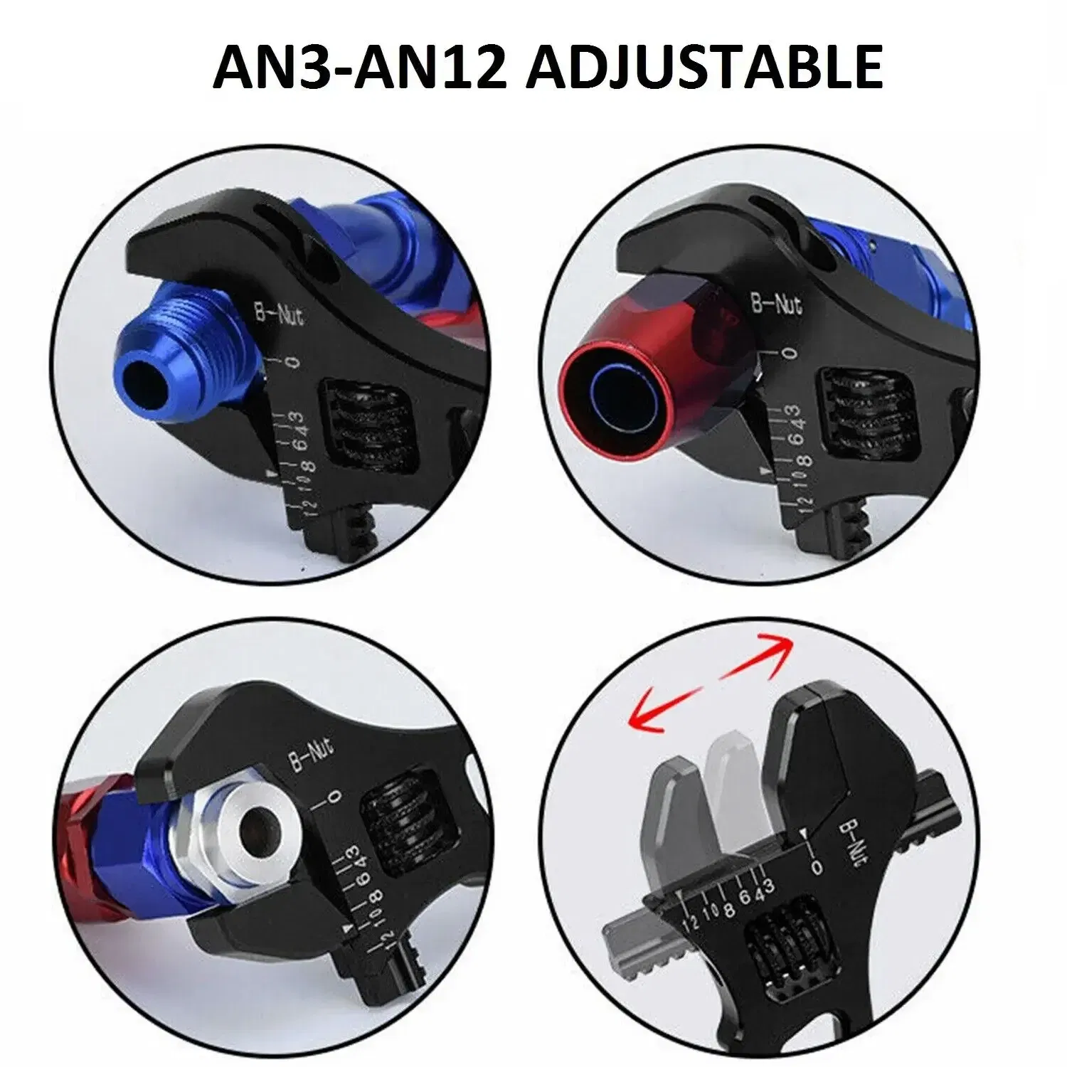 Color: black - Aluminum Adjustable Spanner Wrench Tool for Fuel Hose End Fitting 3AN to 12AN