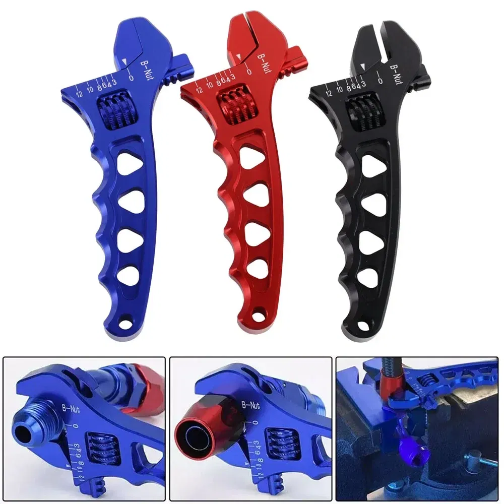 Color: black - Aluminum Adjustable Spanner Wrench Tool for Fuel Hose End Fitting 3AN to 12AN