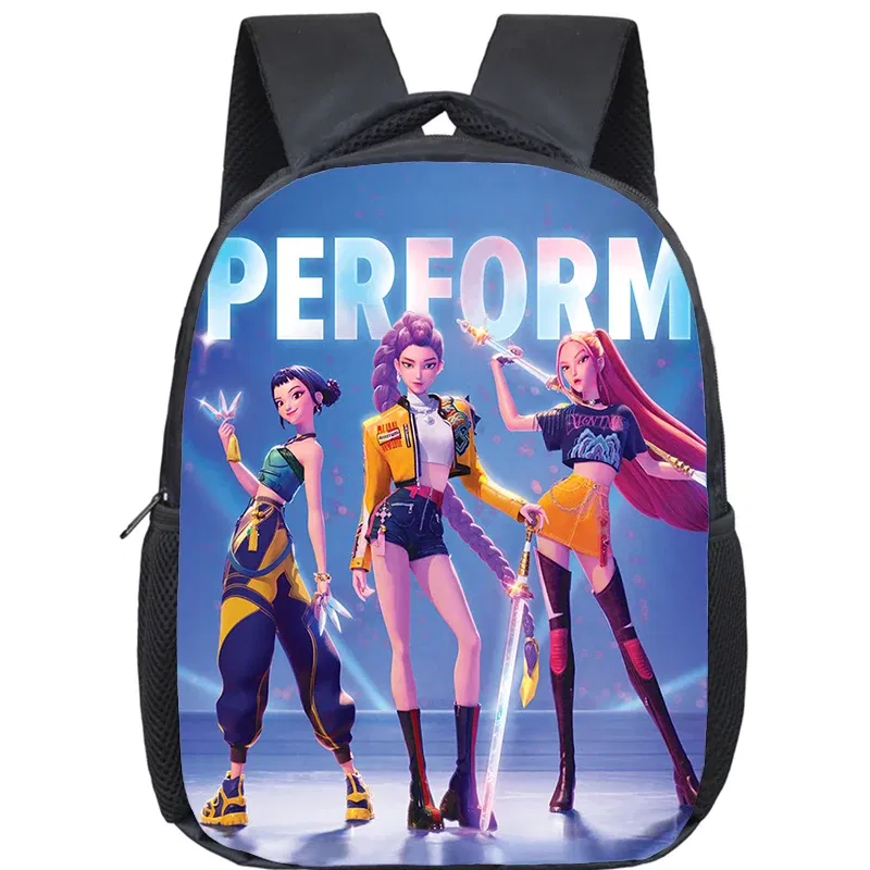 Color: Brown - KPop Demon Hunters School Bags 12inch Lightweight Children Backpack Girls Boys Orthopedic Kids Book Bags Back To School Mochilas