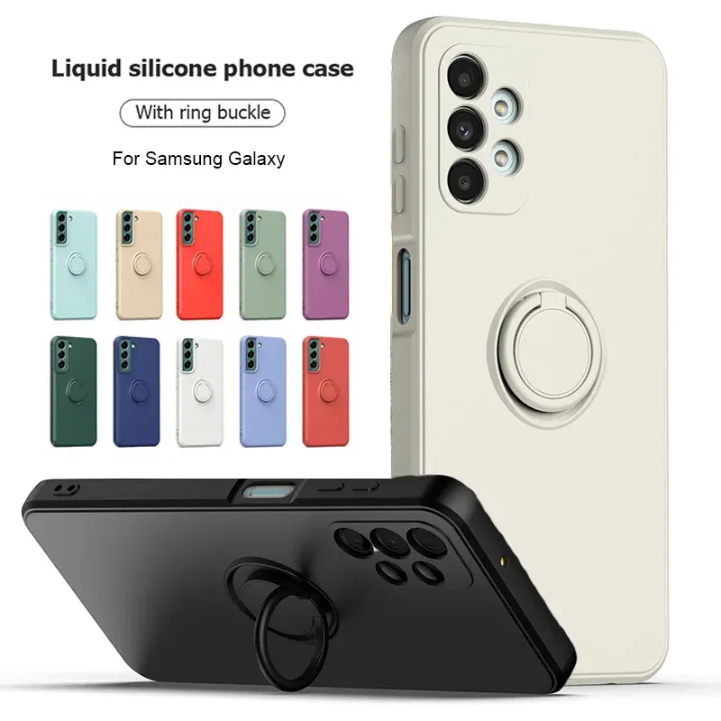 Color: SKY BLUE, Ships From: CHINA, Material: tpu - With Ring Holder Phone Case For Samsung Galaxy S25 Ultra S24 S23 S22 S21 Plus A13 A52 A53 A54 TPU Soft Back Cover