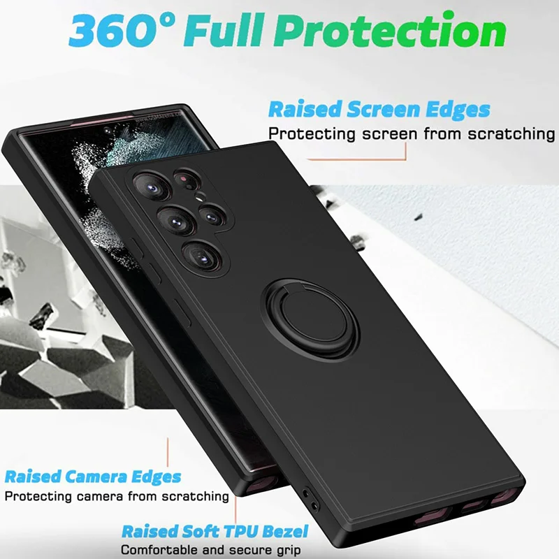 Color: SKY BLUE, Ships From: CHINA, Material: tpu - With Ring Holder Phone Case For Samsung Galaxy S25 Ultra S24 S23 S22 S21 Plus A13 A52 A53 A54 TPU Soft Back Cover