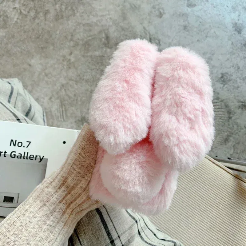 Color: pink, Material: Carbon Fiber - Warm Plush Rabbit Fluffy fur Cover for Samsung A15 A25 A35 A55 A14 A24 A34 A54 A13 A23 A33 A53 A12 A22 A32 A52 A51 Phone Case