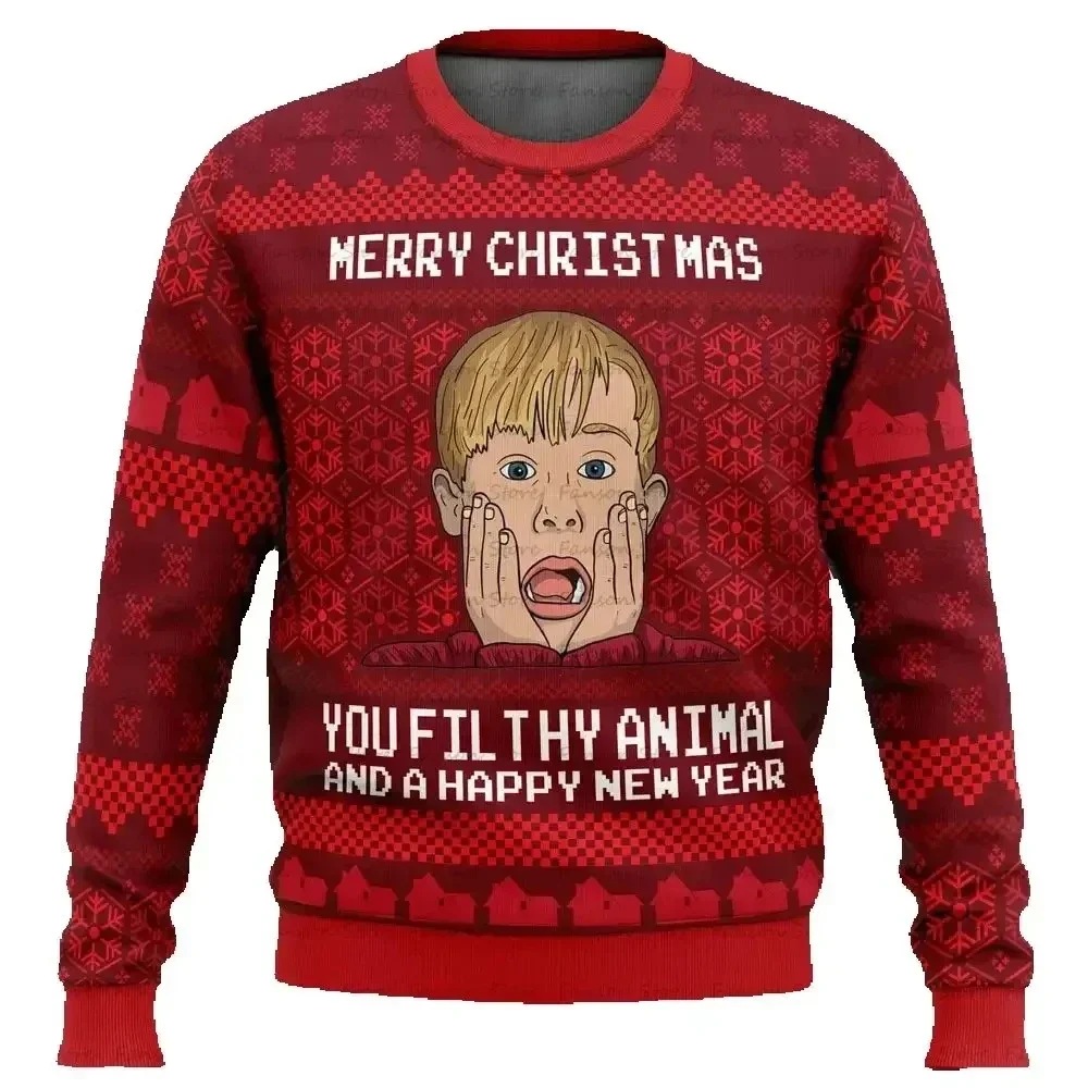 Color: Blue, Size: XL, Ships From: CHINA - Merry Christmas alone at home Ugly Christmas sweater cartoon animation Men's pullover 2026 fashionable couple shirts Sweatshirt
