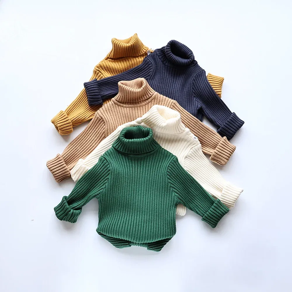 Color: SKY BLUE, Kid Size: 4T - MILANCEL Autumn Soft Tight Unisex Kids Knitwear Sweaters Solid Multi Color Girls Sweater Brief Boys Pullover Turtleneck Outwear