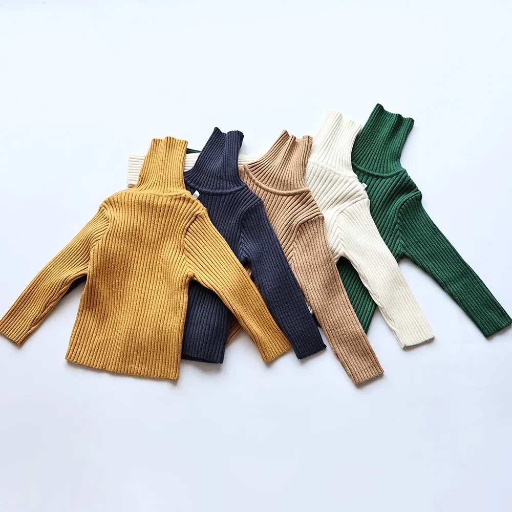 Color: SKY BLUE, Kid Size: 4T - MILANCEL Autumn Soft Tight Unisex Kids Knitwear Sweaters Solid Multi Color Girls Sweater Brief Boys Pullover Turtleneck Outwear