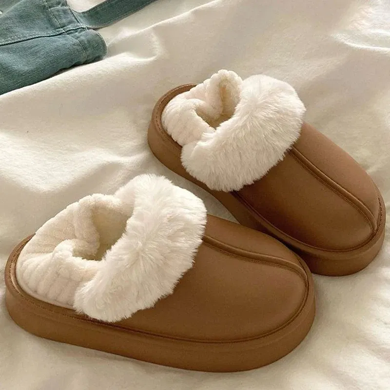 Color: Grape, Shoe Size: 38-39, Ships From: CHINA - Gacimy Warm Fur Women Slippers 2024 New Antiskid Waterproof Outdoor Cotton Shoes Winter Plush House Slides Fur Fluffy Slippers