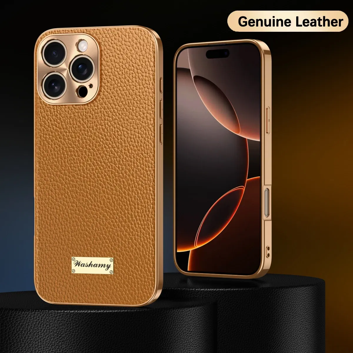 Color: Beige, Compatible-Phone Models: For iPhone 14 Pro Max - Luxury Genuine Leather Phone Case For iPhone 15 14 13 Pro Max Plating Soft Silicone Frame Shockproof Cover For iPhone 16 Pro Max