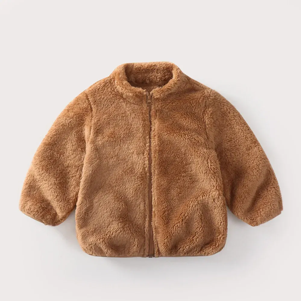 Color: SKY BLUE, Kid Size: 24M - Child Autumn Winter Costume Solid Color Outerwear Casual Loose Long Sleeve Tops Plush Jacket Boys Girls Fashion Simple Coats