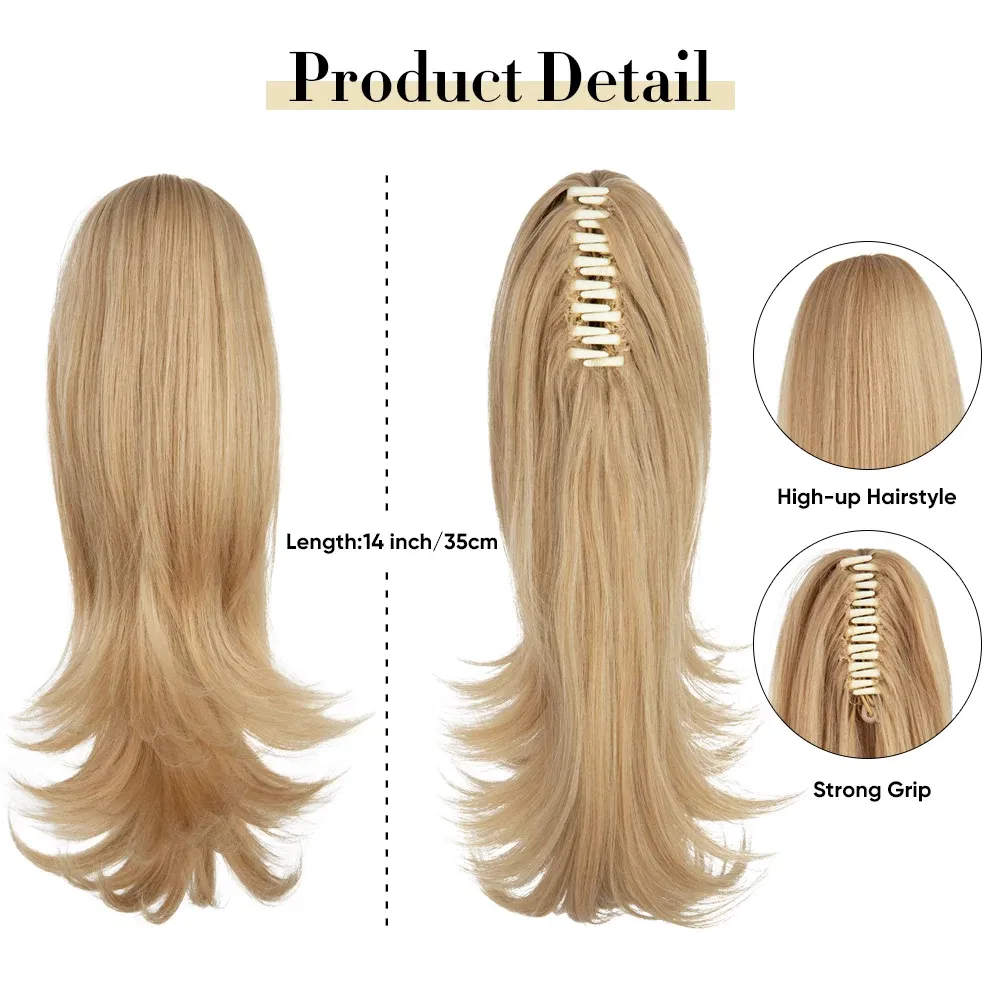 Color: 1B/30HL, Bulk Buy: 1pc, Stretched Length: 14inches - Synthetic Claw Clip In Ponytail Hair Extensions Wavy Hairpiece 14" Fake Blonde Black Hair False Pigtail With Elastic Band
