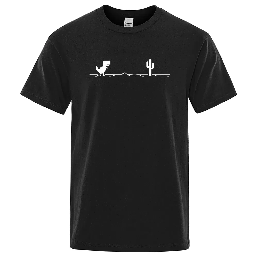 Color: Khaki, Size: XXL - Mens T-shirts Printed Dinosaur Cactus Funny Tops Summer Cotton T-shirt for Men Casual O-Neck Tee Shirts Streetwear Basic Top