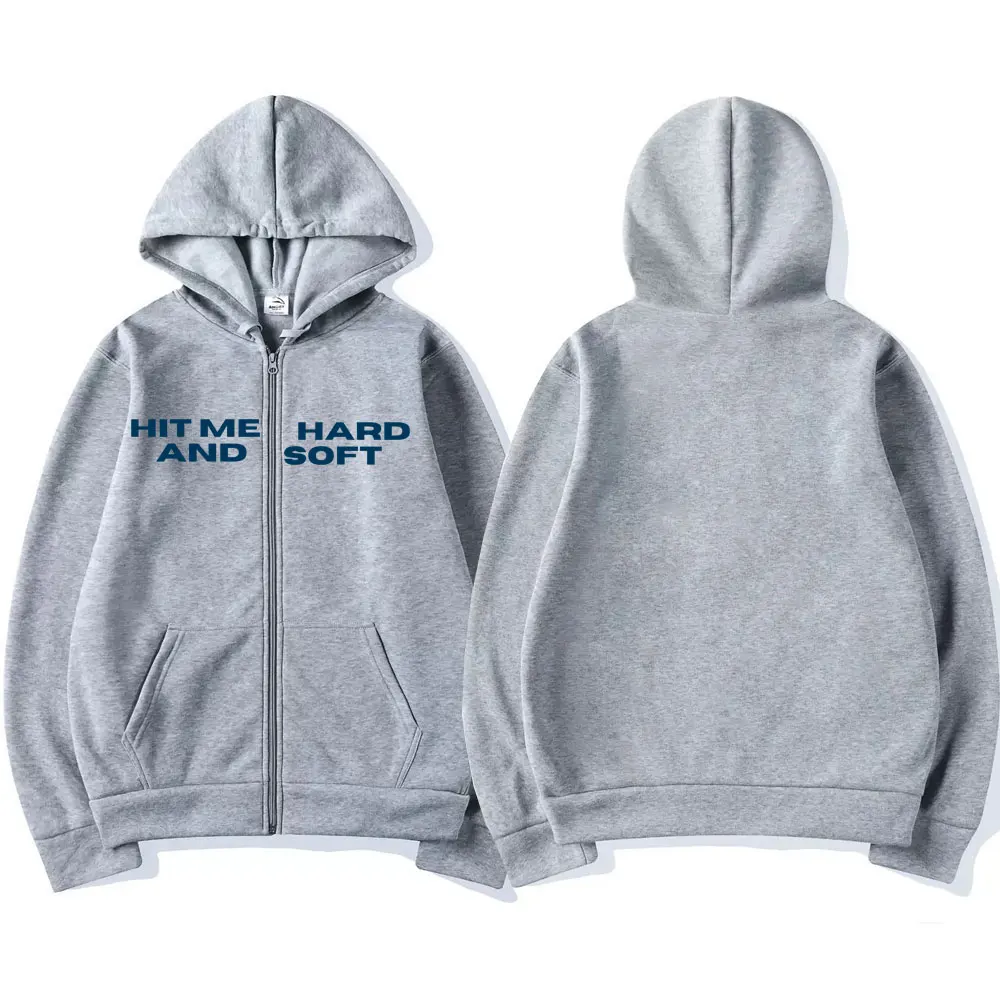 Color: Khaki, Size: XL - Hit Me Hard and Soft 2025 Tour Zipper Hoodies Men Women Harajuku Pullovers Fashion Hip Hop Zip Up Sweatshirts Jackets Fans Gift