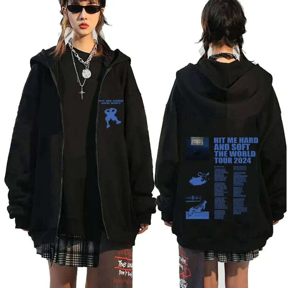 Color: Khaki, Size: XL - Hit Me Hard and Soft 2025 Tour Zipper Hoodies Men Women Harajuku Pullovers Fashion Hip Hop Zip Up Sweatshirts Jackets Fans Gift