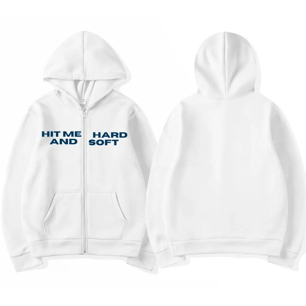 Color: Khaki, Size: XL - Hit Me Hard and Soft 2025 Tour Zipper Hoodies Men Women Harajuku Pullovers Fashion Hip Hop Zip Up Sweatshirts Jackets Fans Gift