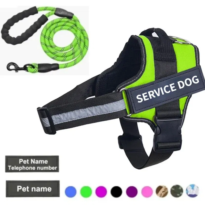 Color: Black, Size: L - Custom Dog Harness Reflective and Breathable Adjustable Tank Top Free Personalized Name Label Pet leash Set