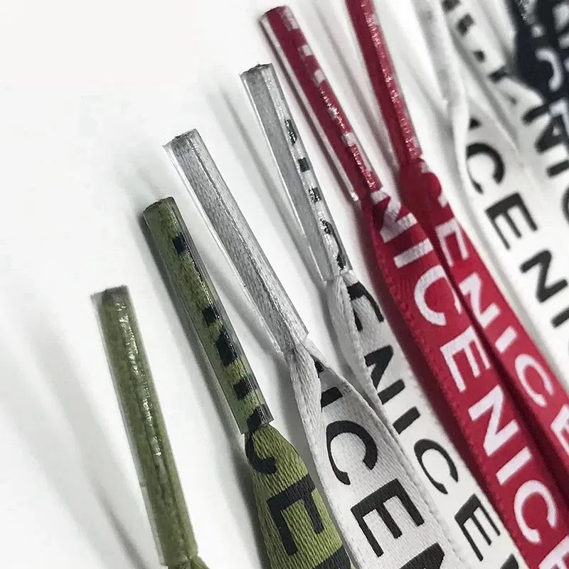Color: GRAY, Length: 160cm, Ships From: CHINA - New 1 Pair Shoelaces Letter Print Flat Shoelaces 1CM Width Satin Silk Ribbon Sneakers Shoes Lace Casuals Canvas Shoelace Strings
