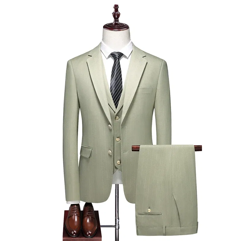 Color: Blue, Size: M - High-End Three-Piece Men's Wedding Suit with Vest And Trousers Fashion Business Casual Groom's Dress All-In-One