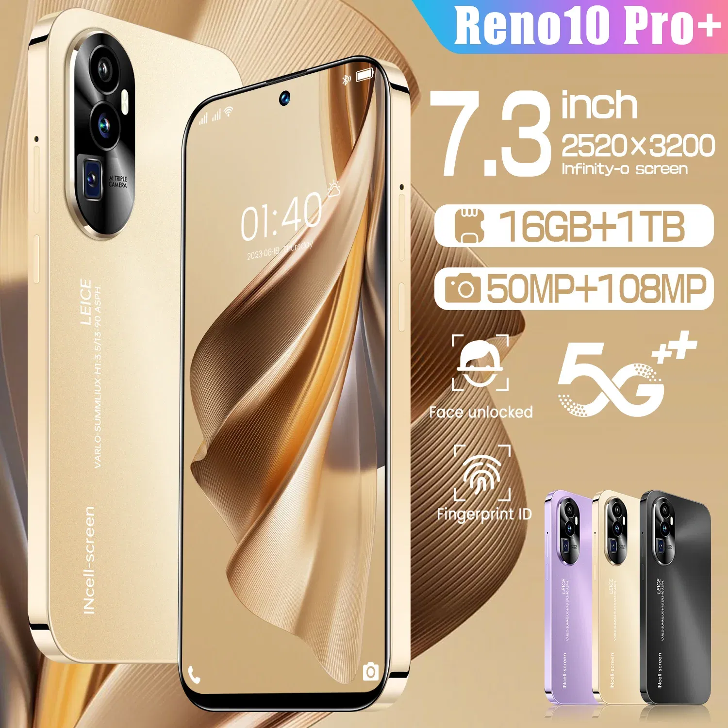 Color: Dark Grey, Bundle: bundle 18 - 2025 New Reno 10 Pro Smartphone 7.3 inch Full Screen 5G Cell Phone 16TB+1TB 7800mAh Mobile Phones 108MP Global Version Celulares