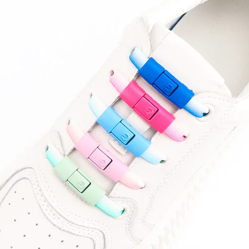 Color: Champagne - Switches Colorful Metal Buckle No Tie Shoe Laces Press Lock Shoelaces Without Ties Elastic Flat Shoelace Sneaker Kids Adult