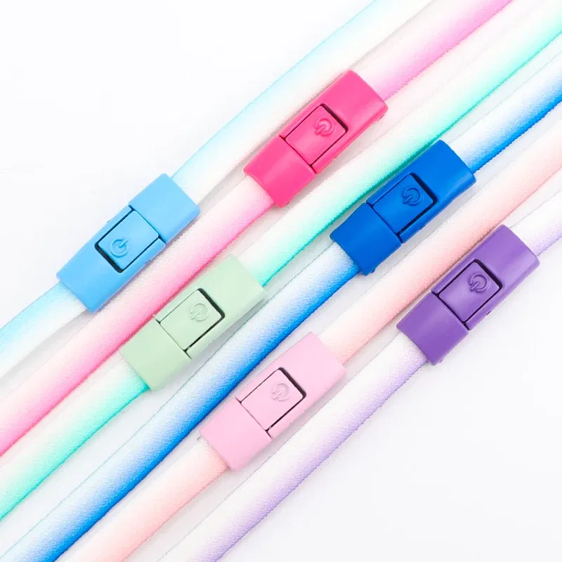 Color: Champagne - Switches Colorful Metal Buckle No Tie Shoe Laces Press Lock Shoelaces Without Ties Elastic Flat Shoelace Sneaker Kids Adult