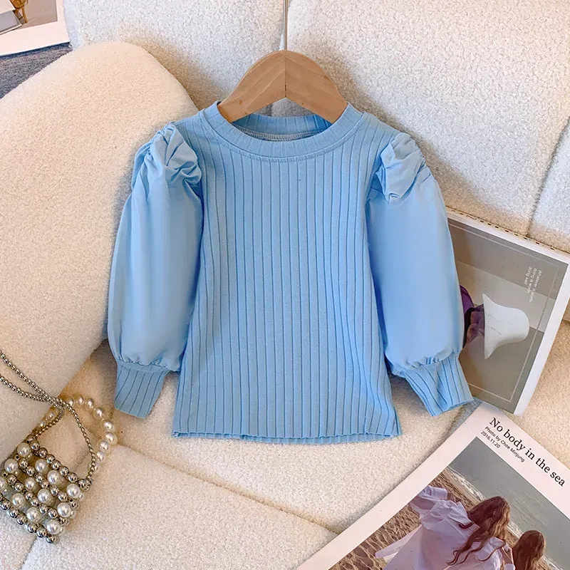Color: Blue, Kid Size: 3T - Girls White Long Sleeve T-shirt  Shirt Princess Shirt for Tddler Girl Sweet Pullover Casual Shirt Children Tops Pullover