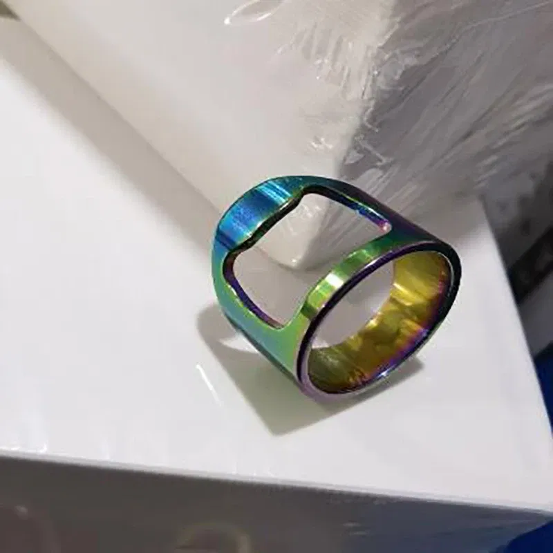 Main Stone Color: Red, Ring Size: 8 - VIVILADY Titanium Stainless Steel Creative Bottle Opener Ring Jewelry For Unisex Punk Simple Fashion Party Bar Gift Wholesale