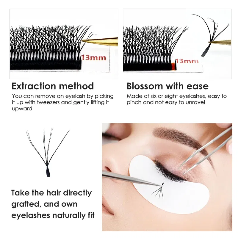 Color: Brushed Chrome, Curl: D, Thickness: 0.07mm, Length: 14mm - NATUHANA 3D 4D WW  Shaped Eyelash extensions 0.07mm C D L LU Curl Premade Fans Faux Mink Volume Lashes Korean Make Up Tool