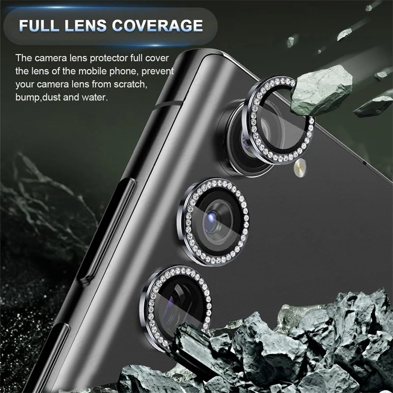 Material: aluminum, Color: Gold - Bling 3D Diamond Metal Camera Ring Protector for Samsung Galaxy A55 A35 A25 A15 A05 5G Alloy Lens HD Tempered Glass Protect Cap