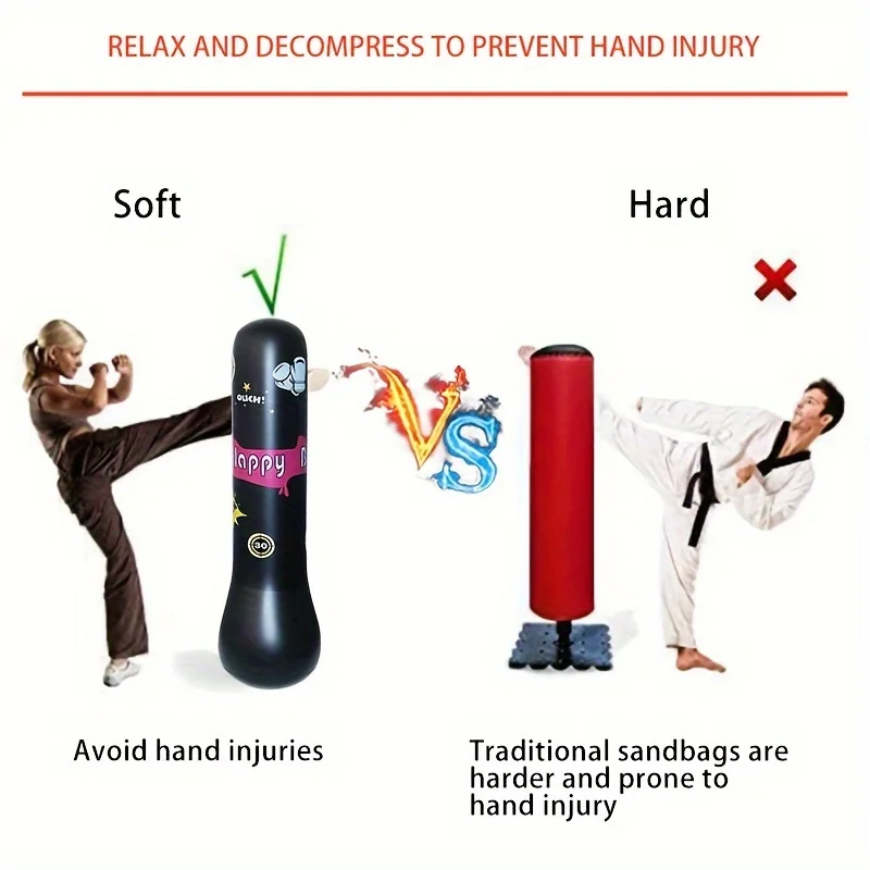 Color: black - Inflatable Bopper Kids Punching Bag with Bounce-Back Action Inflatable Punching Bag for Kids Presents Inflatable Toys for Kids