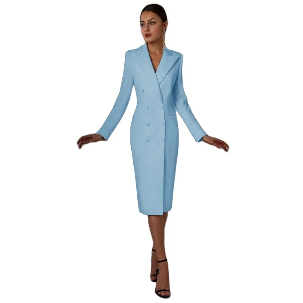 Color: SKY BLUE, Size: XL - Women's Suit Long Blazer Double Breasted Jacket White Tuxedo Party Point Lapel Clothes спор?‚ивн?‹й кос?‚юм ?¶?µнск