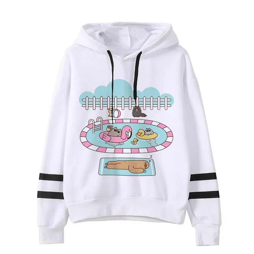 Color: Lavender, Size: M - Women Ullzang Cute Cat Funny Cartoon Sweatshirt Pusheen Cat Kawaii Harajuku Korean Style Hoodies Graphic Fashion Hoody Female