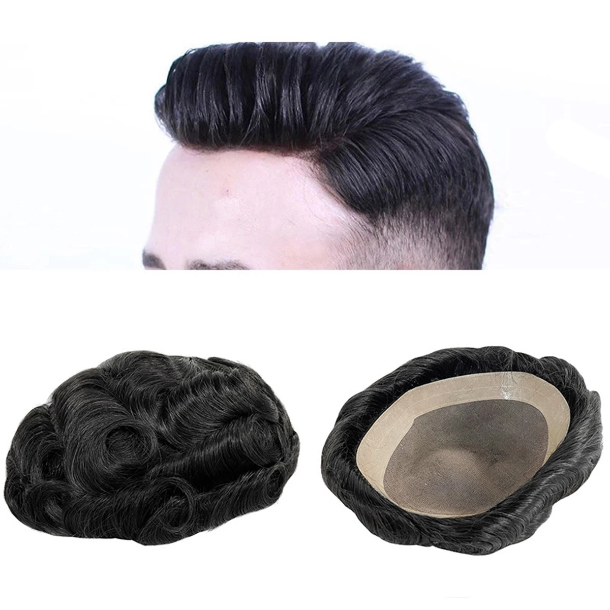 Toupee Color: 1b#, Toupee Density: 130%, Length: 8 inches, Ships From: CN, Toupee Size: 5x7, Toupee Design: free - Hywel 6 Inches Fine Mono Men Toupee Hair Men's Capillary Prosthesis Men's Wigs Replacement System Hair Natural Black Hair Units
