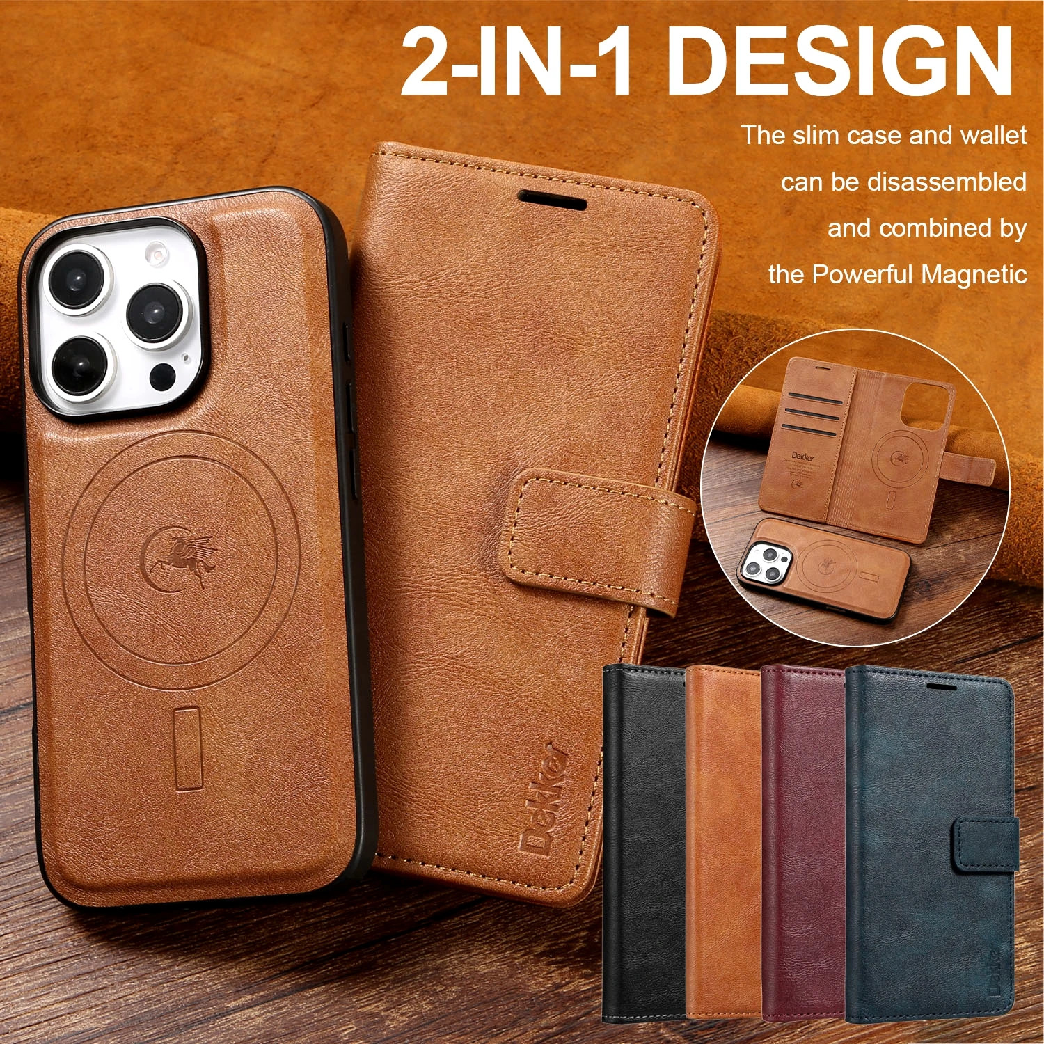Color: Red, Material: Plastic - 2 in 1 MagSafe Wallet Case for IPhone 16 Promax 15 Plus 14 Pro Max 13 12 Iphone16 Magnetic Wireless Charging Phone Cover