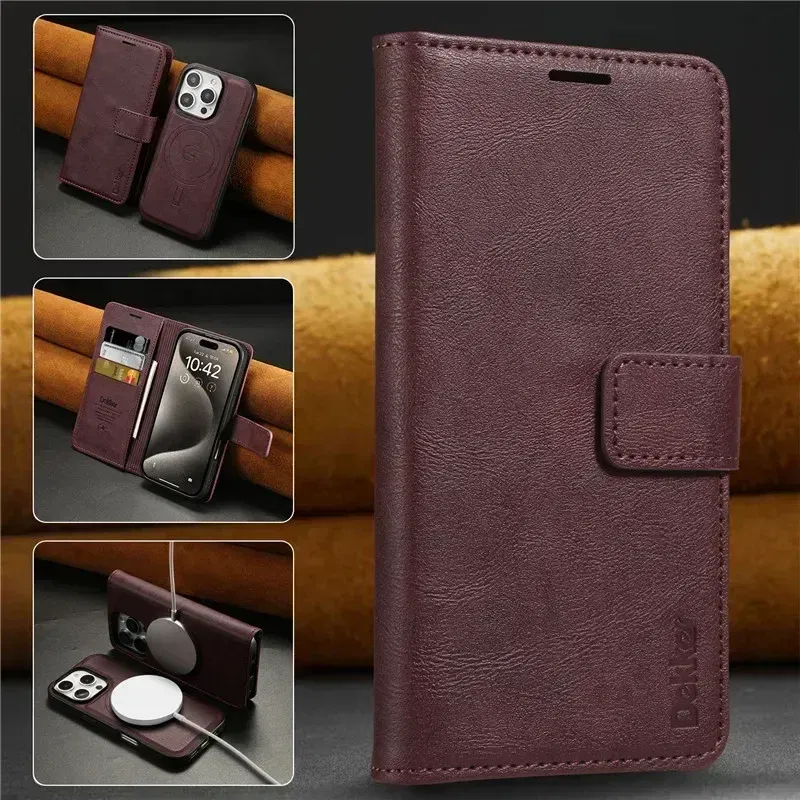 Color: Red, Material: Plastic - 2 in 1 MagSafe Wallet Case for IPhone 16 Promax 15 Plus 14 Pro Max 13 12 Iphone16 Magnetic Wireless Charging Phone Cover