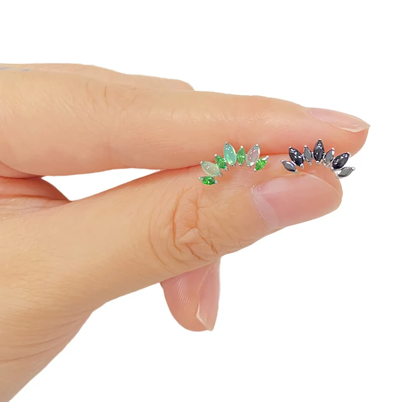 Metal color: Platinum Plated, Ships From: CHINA, Main Stone Color: Green - ASTM F136 Titanium EAR PIERC with 7 Natural Stone and Zircon Top Tragus Earrings Ear Lip Helix Studs Tongue Piercing Jewelry
