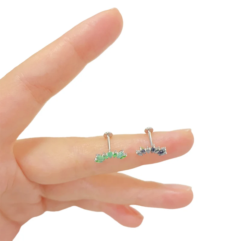 Metal color: Platinum Plated, Ships From: CHINA, Main Stone Color: Green - ASTM F136 Titanium EAR PIERC with 7 Natural Stone and Zircon Top Tragus Earrings Ear Lip Helix Studs Tongue Piercing Jewelry